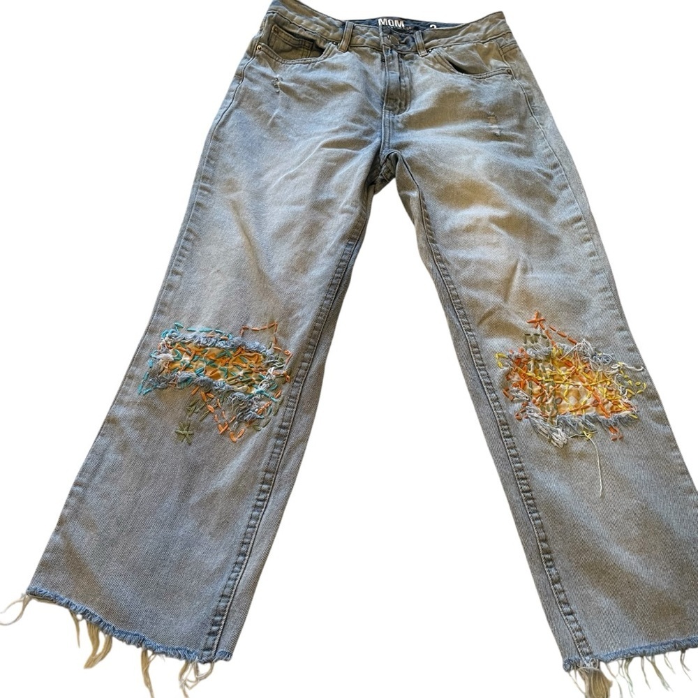 MOM Vintage High Rise Light Colored Denim Jeans-Size 3-100% Cotton-Distressed